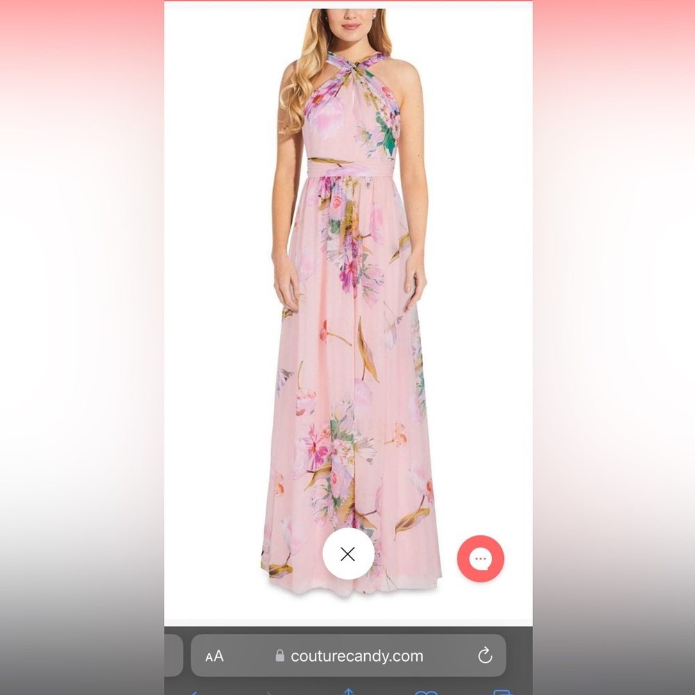 Adrianna Papell - Full Length Chiffon A-line Floral Halter Dress